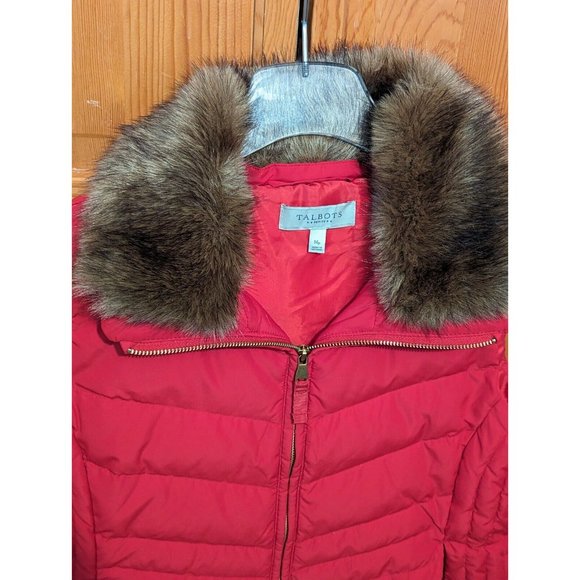 Talbots Puffer Vest Down Detachable Faux Fur Collar Sz Medium Petite - Picture 3 of 7
